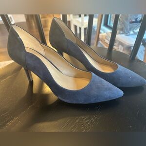 Enzo Angelina Blue Leather Upper Suede Pump Heel